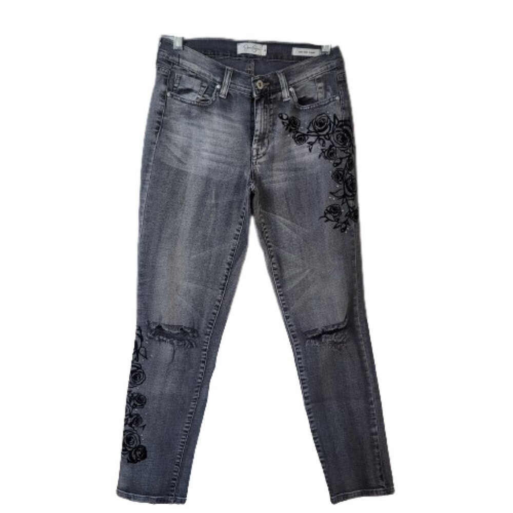 Jessica Simpson Mika Best Friend Embroidered Jeans Gray Size 25